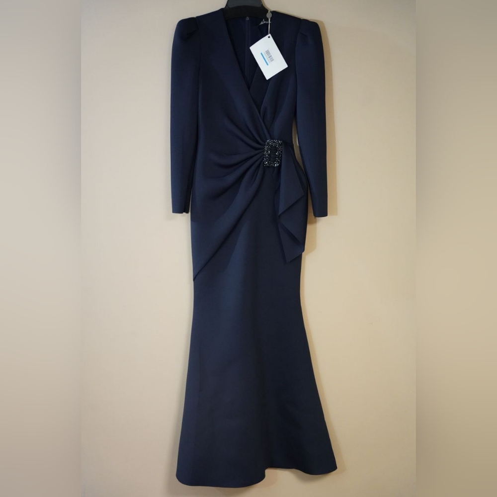 Modest Badgley Mischka Midnight Long Sleeve Gown - Picture 2 of 5